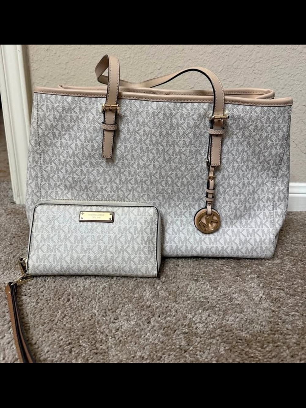 Michael Kors Cream/Beige Logo Tote with Wristlet
